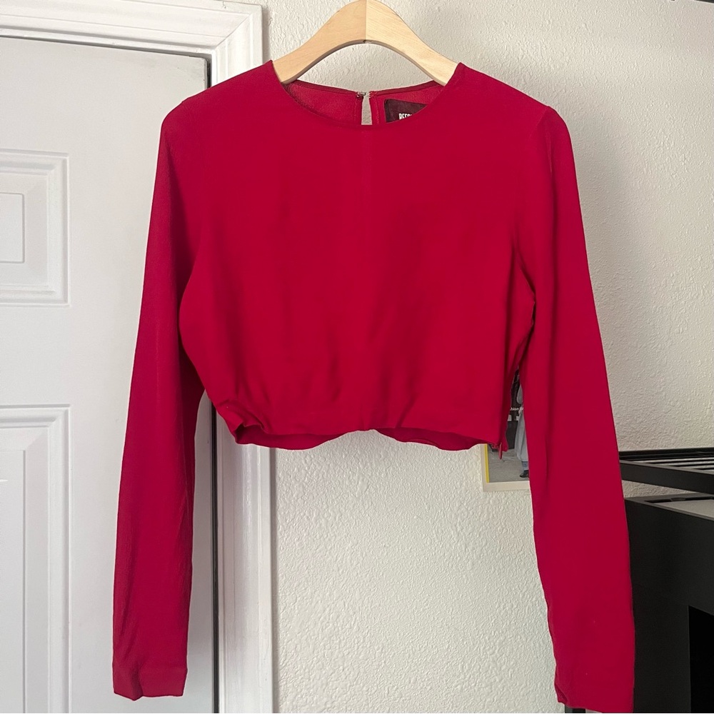 Reformation red viscose long sleeve cropped top shirt